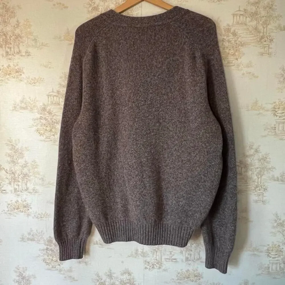 Vintage 80s Marled Knit Sweater | Brown & Blue Wool Blend | Size XL